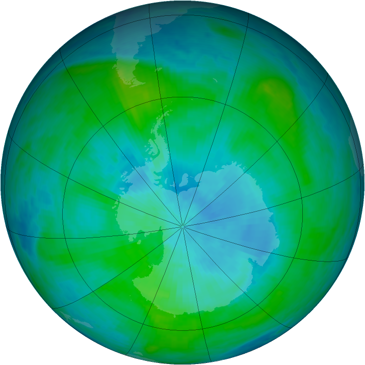 Antarctic ozone map for 22 February 1985